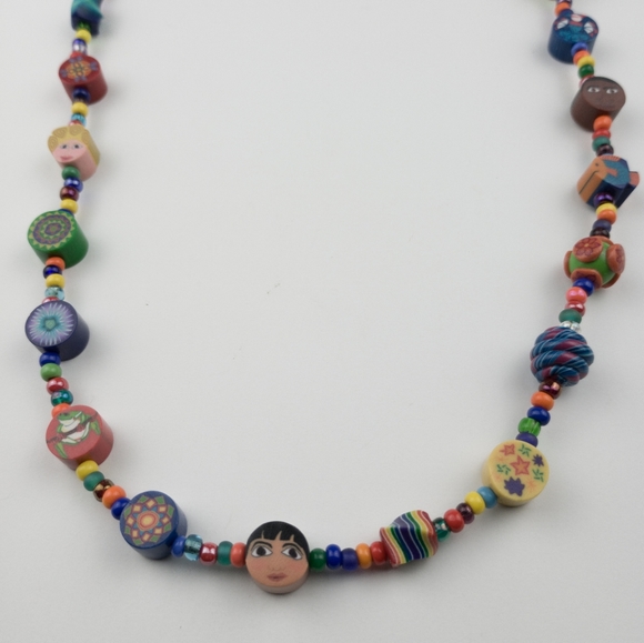 Necklace Beaded Multicolored People & Flowers & Animals & Designs w Metal Clasp - Picture 4 of 7